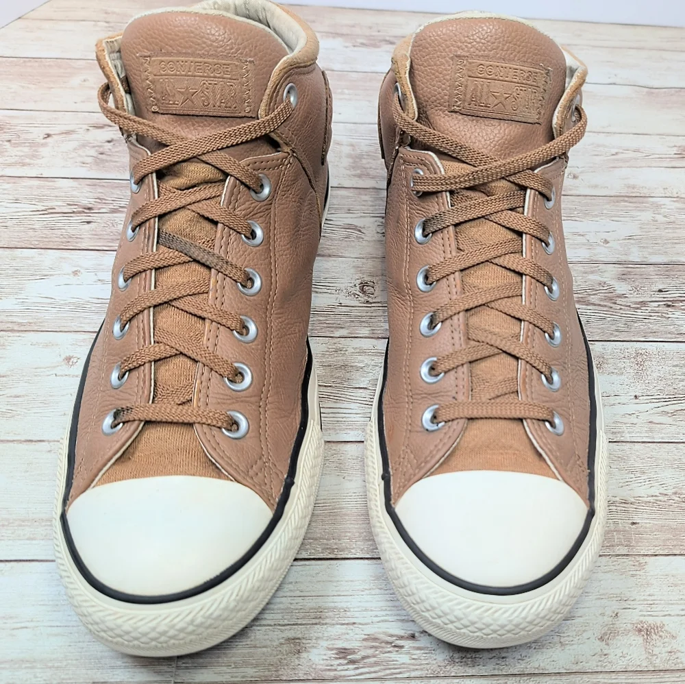Converse All Star Mid High Top Brown Tan Real Leather Men's Size 12 - Picture 6 of 12